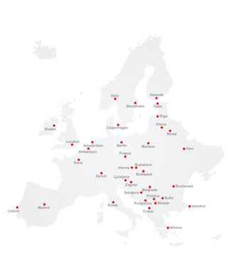 Biggest cities in Europe on map. vector