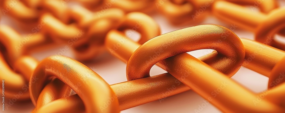 Poster a close-up of interlinked orange chains, showcasing their shiny, metallic texture and strong connect