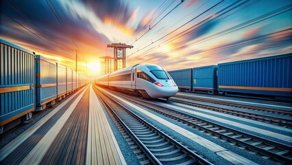 Fototapeta premium Minimalist High-Speed Cargo Train at Railway Station - Sleek Modern Transportation