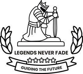 A black and white image of a knight holding a sword and a shield