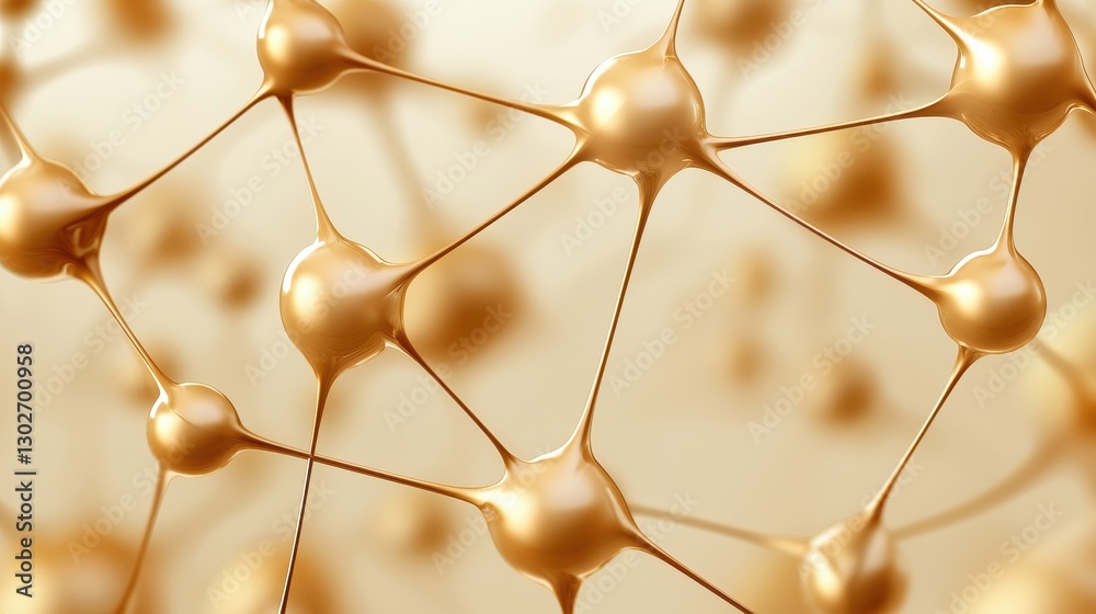 Poster A close-up view of interconnected golden spheres resembling molecular structures or a network, suggesting themes of chemistry and materials science.