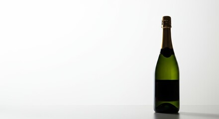 Elegant green champagne bottle poised against a bright background offering copyspace