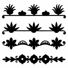 set of floral elements silhouette Mexican Decorative border set vector illustration