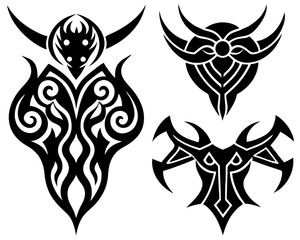 silhouette tattoo design graphics tribal set vector, symbol, illustration