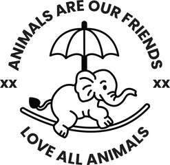 A black and white image of an elephant on a rocking chair with the words