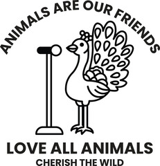 A black and white drawing of a bird with a microphone