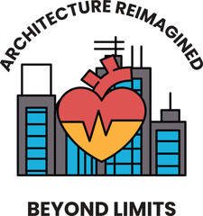 The image is of a heart with a city in the background