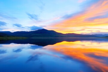 Mesmerizing lake at sunset with colorful sky reflections on calm water representing natural beauty serenity peaceful landscapes and the tranquility of untouched nature