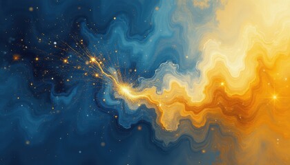 Mesmerizing Digital Artwork: Swirling Vortex of Blue and Gold Against a Starry Night Sky. A computer generated image of a cosmic scene.