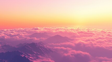 Fototapeta premium Stunning sunset over mountainous landscape with vibrant pink and orange hues illuminating the clouds and reflecting off the peaks during twilight hours