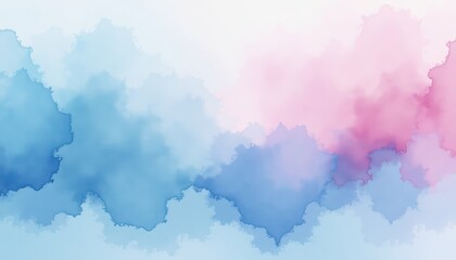 Dreamy Watercolor Painting: Soft Blue to Pink Gradient for Ethereal Beauty. A blue and pink watercolor painting on a white background.