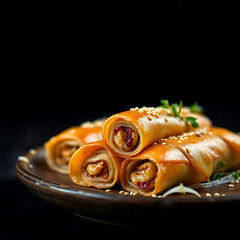 Deliciously Rolled Pastry Delights on Dark Plate.