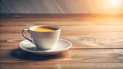 Obraz premium Minimalist White Coffee Cup on Wooden Table - Simple Still Life Stock Photo