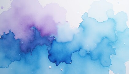 Abstract Watercolor Painting: Blending Blue and Purple on a White Canvas for Mesmerizing Effects. A watercolor painting of blue and purple hues.