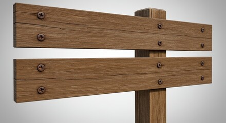 Weathered Rustic Wooden Sign with Rusted Screws and Soft Natural Lighting Detail