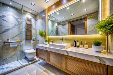 Fototapeta premium Modern Bathroom Macro: Soft Marble Texture, Clean Design