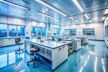 Modern Biopharmaceutical Lab Interior: Scientists at Work in Cleanroom Environment