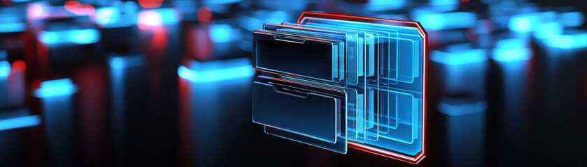 Obraz premium Cloud based file storage concept. Futuristic digital cubes in a glowing, abstract environment.