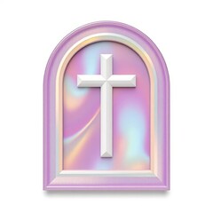 Obraz premium Stylized cross in pastel frame with iridescent background