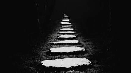 Path of stepping stones in darkness.
