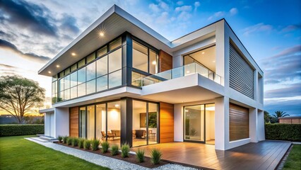 Modern House Exterior with White Plastic Windows and Clean Lines Architectural Photography