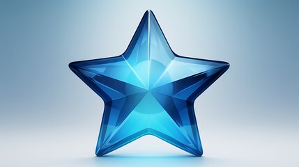 Obraz premium 3D blue glass star icon with a reflective surface, isolated on a clean background