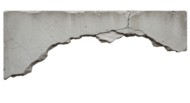 a ruined, collapsed, cracked, or broken concrete brick cement wall, isolated on a transparent background. PNG, cutout, or clipping path. - Powered by Adobe