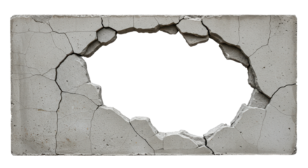 a ruined, collapsed, cracked, or broken concrete brick cement wall, isolated on a transparent background. PNG, cutout, or clipping path.