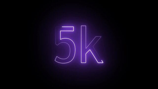 glowing neon 5K text animation on black background. 5k Followers Celebration text animation.