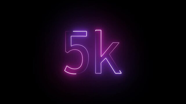 glowing neon 5K text animation on black background. 5k Followers Celebration text animation.