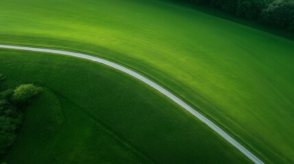 A grassy field with a path running through it from aerial view