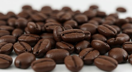 Fototapeta premium Aromatic coffee bean close-up displays depth and detailed textures, inviting warmth