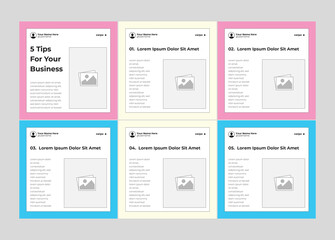 Microblog carousel slides template for social media. Tips sharing instagram carousel template or Linkedin carousel banner post