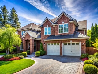 Modern Two-Story Brick Home with Double Garage - Spacious Suburban House Exterior