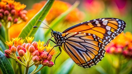 Monarch Butterfly on Milkweed: A Symbiotic Relationship Close-Up Drone Shot