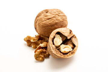 Open walnut, isolated on white background