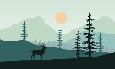 Mountain Views, Trees and Wild Deer