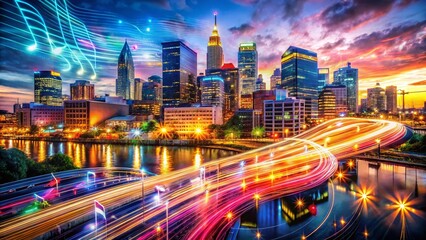 Nashville Skyline Night Double Exposure - Cityscape & Music Notes