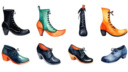 Colorful Fashion Footwear Collection on Black Background - Illustration