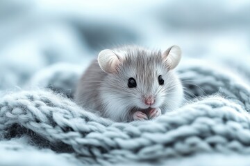 Cute Mouse on Soft Knitted Blanket