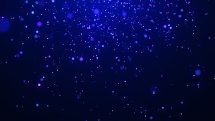 Dust particles with bokeh effect on dark background. Abstract magic background. Starry sky. 3d rendering.