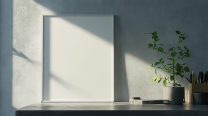 mockup product picture of blank white Canvas leaning vertically against a pastel concrete wall. The Canvas