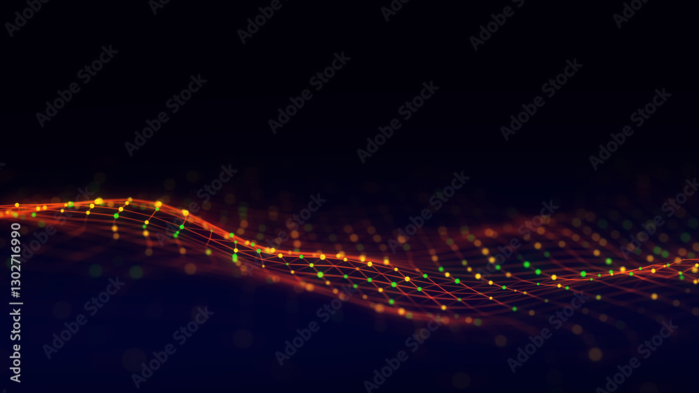 Poster digital technology wave. dark cyberspace with motion dots and lines. futuristic digital background. 
