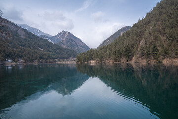 Mirror Lake locate in Jiuzhaigou, Sichuan Province, China