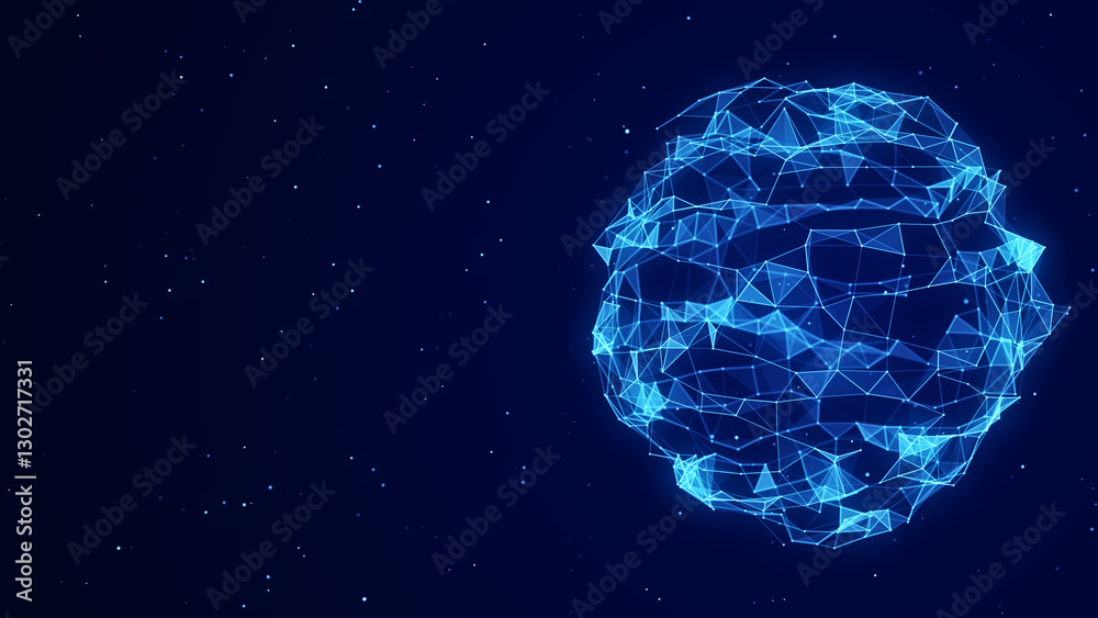 Poster Sci-fi sphere with particles and lines. Concept network connection. Frame sphere. Abstract technology background. 3d rendering.