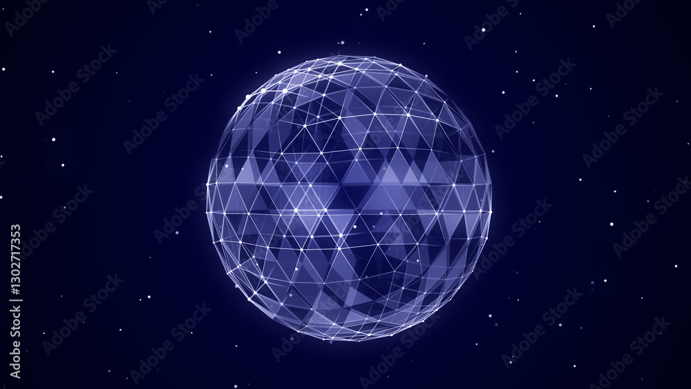 Poster Sci-fi sphere with particles and lines. Concept network connection. Frame sphere. Abstract technology background. 3d rendering.