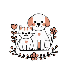 Cute Puppy and Kitty Best Friends Illustration