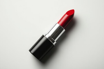 Obraz premium Vibrant red lipstick on solid white background. Neural network AI generated