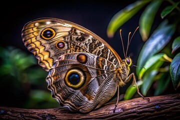 Fototapeta premium Owl Butterfly (Caligo eurilochus) Night Roosting - Low Light Macro Photography