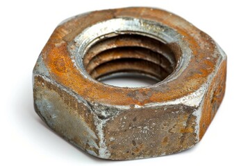 Rusty metal nut on white background. Neural network AI generated